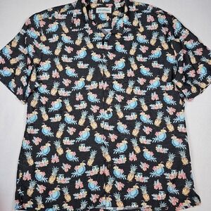 Caribbean Button‎ Down Mens Large Short Sleeve Rayon Tropical Drink Pineapple